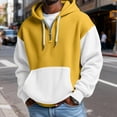thumbnail image 3 of Men's Color Block Quarter-Zip Hooded Waffle Knit Sweatshirt, Thickened Fleece Texture Pullover, Fall Spring Street Style,Yellow,M, 3 of 5