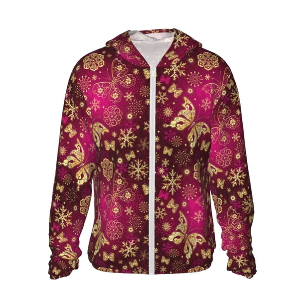 Balery Golden Snowflakes And And Butterflies Sudadera ligera de manga larga con capucha y protección solar UPF 50+ para hombre y mujer, ideal para pesca y running-Medium