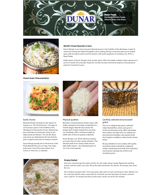 Dunar Basmati Rice Elonga Extra Long 10 lb