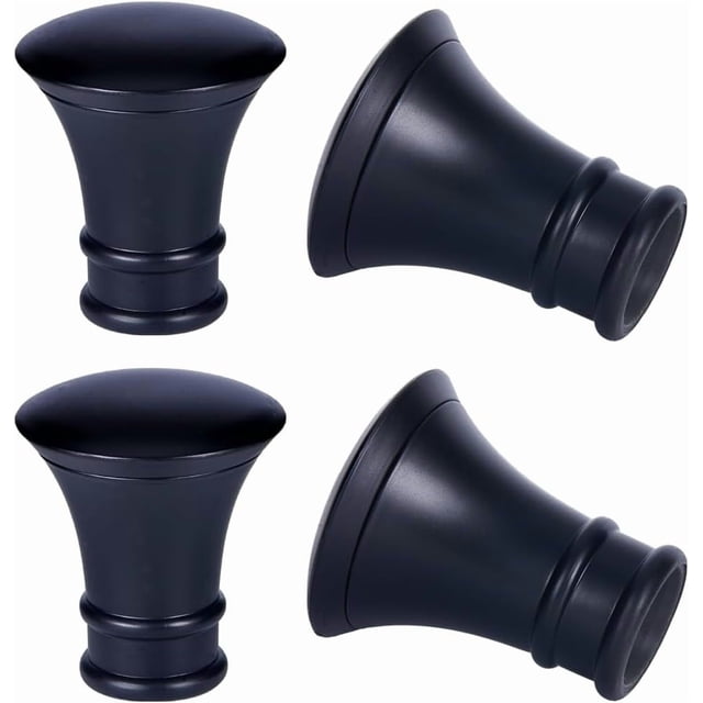 4 cubiertas de plástico para barras de cortina, tapas de trompeta negras, extremos decorativos para barras de cortina, remates redondos de 28 mm de diámetro interior.