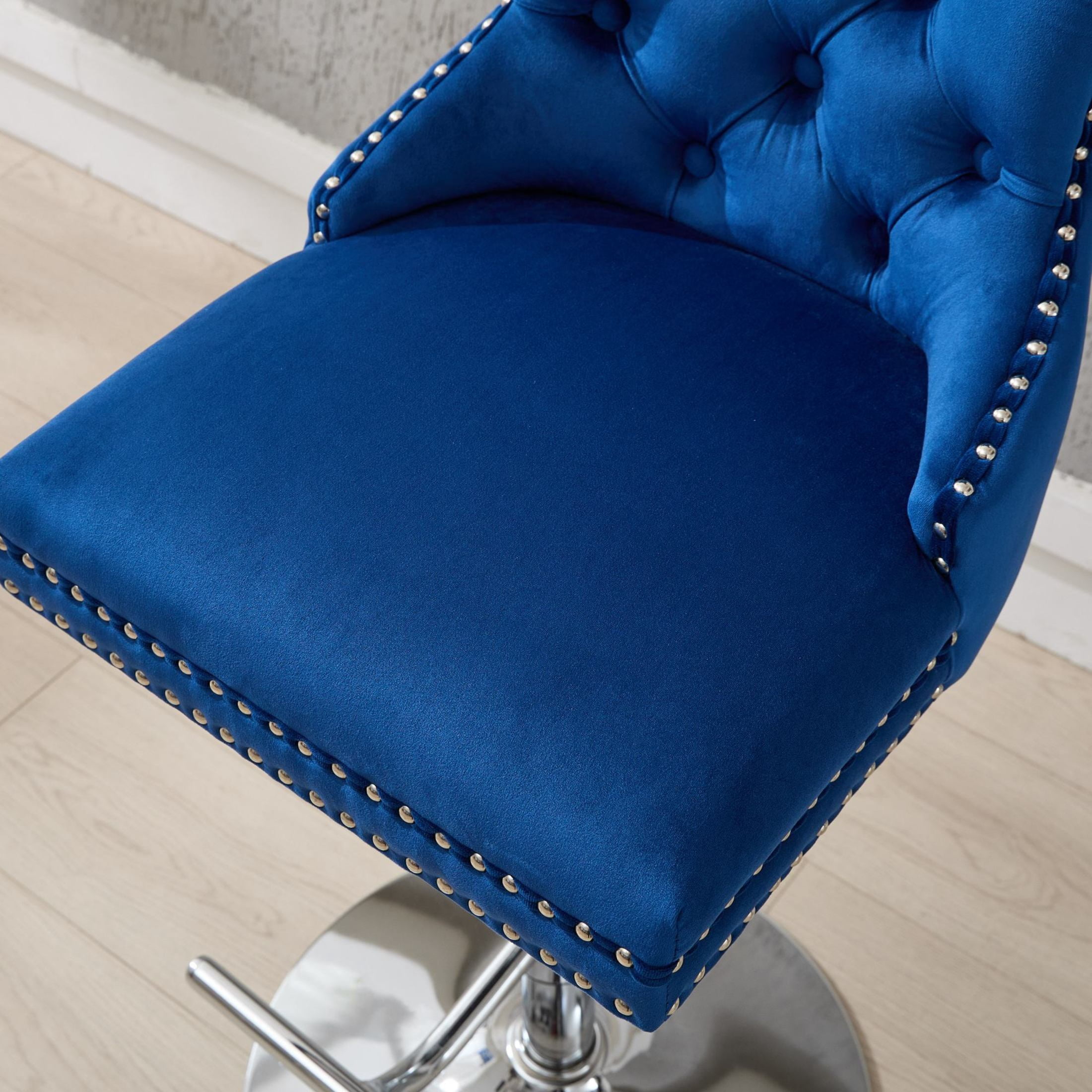 Noble House Set of 2 Swivel Barstools, Adjustable 27-35" Height, Tufted Velvet Upholstery, Blue
