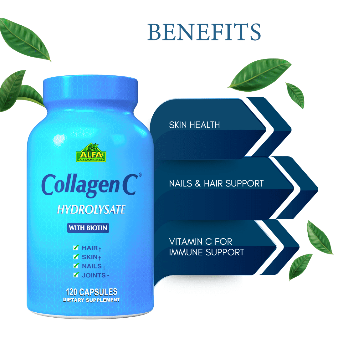 CollagenC by Alfa Vitamins - Anti-Aging Nutritional Collagen Supplement for Skin, Nails & Hair Rejuvenation - 120 Capsules - 2 PACK
