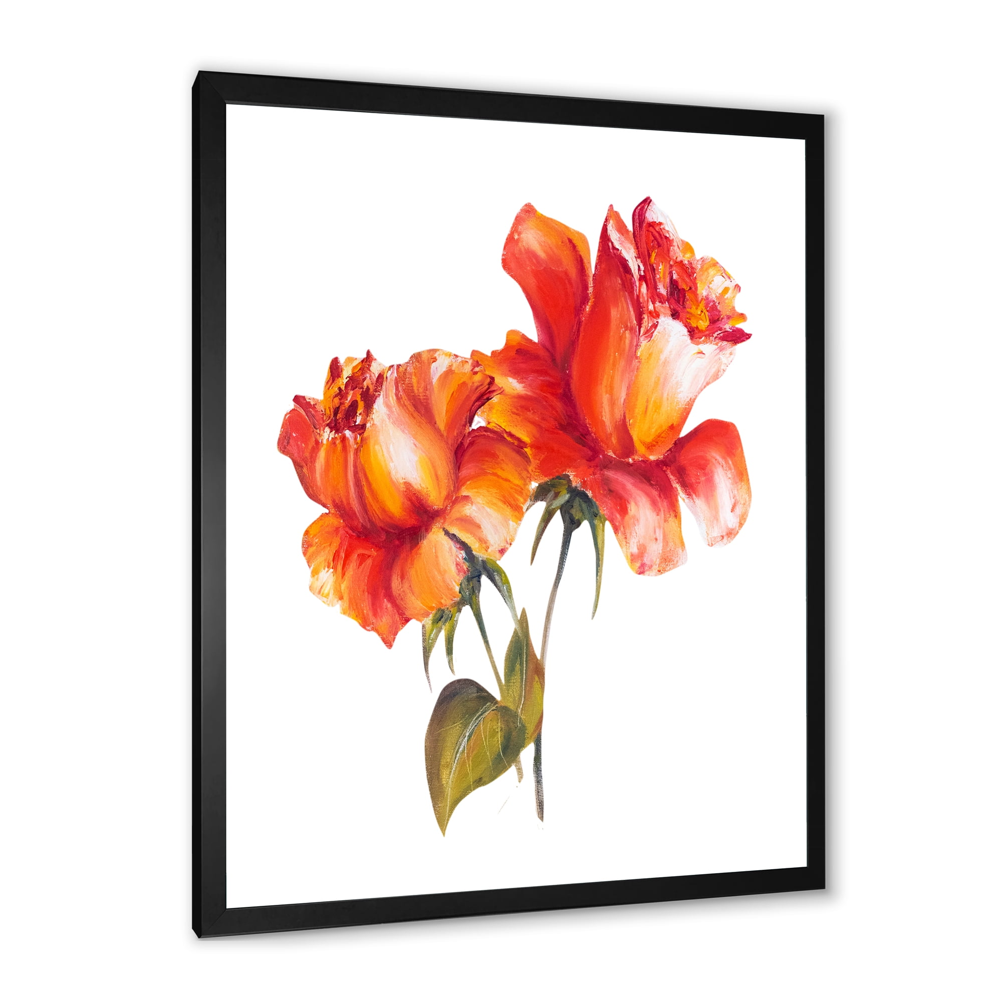 Designart 'Two Blossoming Red Roses On White' Traditional Framed Art Print