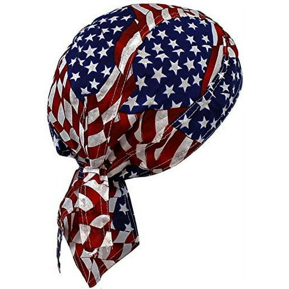 American Flag Red White Blue Biker Skull Cap Bandana USA (One Size, Patch Flag)