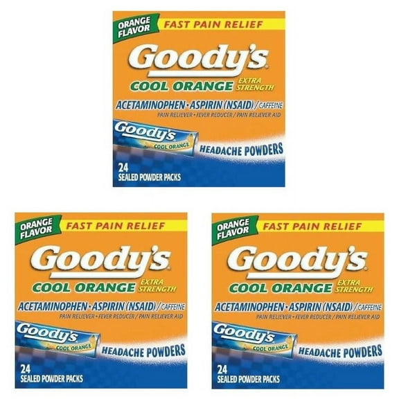 Goodys Fast pain Relief Extra Strength headache Powders, Cool Orange, 24 Ea, 3 Pack