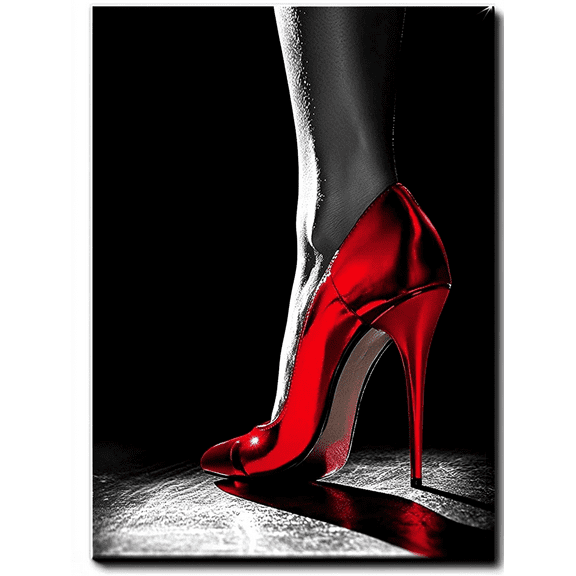 Red High Heel Shoes Decorative Painting/Canvas Art, Suitable for Living Room,Glamour Shoes Artwork.