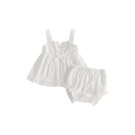BemeyourBBs Toddler Baby Girls Summer Clothes Little Baby Girl Summer Outfit Cute Solid Color Strap Sleeveless Eyelets Ruffle Tank Vest Tops with Bloomer Shorts 2Pcs Set