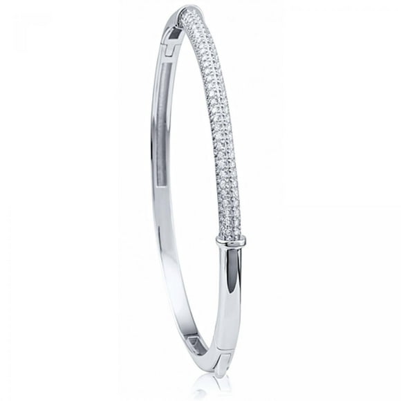 Silver Bangle With Bar Of Cubic Zirconia Stones Bangle
