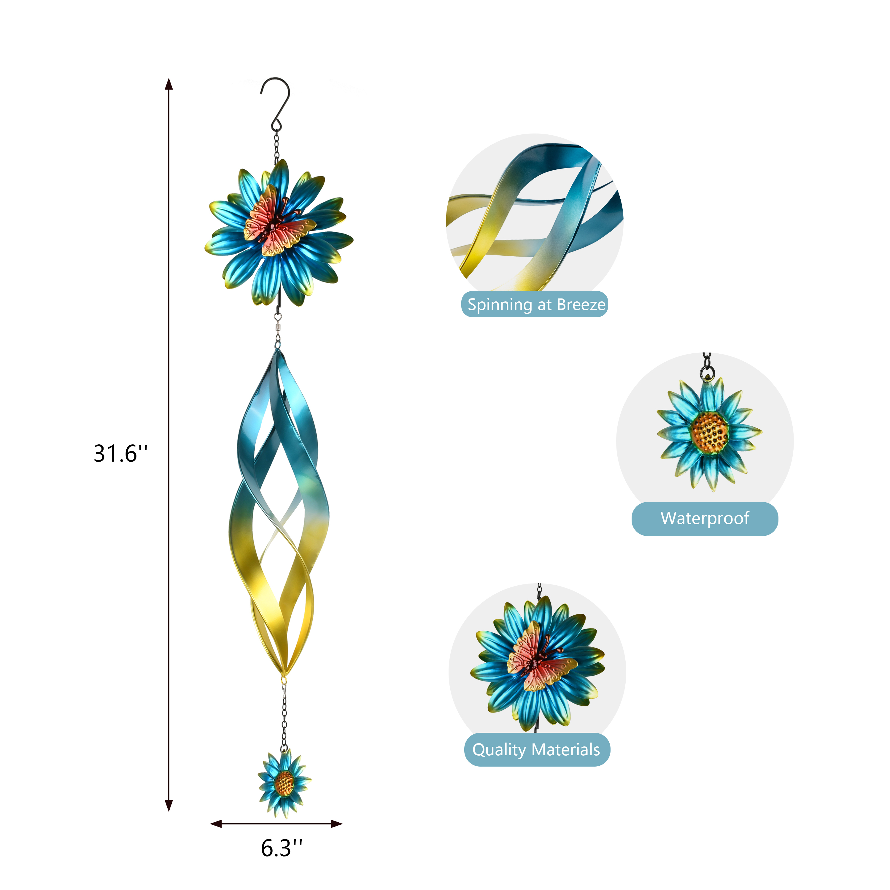 Mainstays Metal Kinetic Butterfly Outdoor Wind Chime, Weather-Resistant