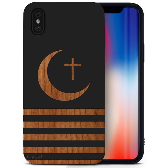 Case Yard Wooden Case for iPhone-X Soft TPU Silicone cover Slim Fit Shockproof Wood Protective Phone Cover for Girls Boys Men and Women Supports Wireless Charging Cressent Moon Design