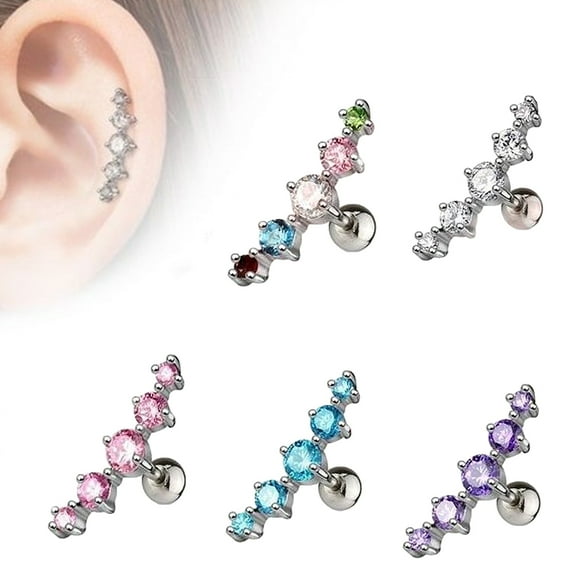 jiaroswwei 1Pc Lady Rhinestone Inlaid Arc Shape Ear Stud Earring Cartilage Piercing Jewelry