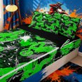 thumbnail image 3 of meiyoeat Dirt Bike Pattern Zipper Twin Comforter Sets with Fitted Sheet and 2 Pillowcases for Boys,Graffiti Art Zipper Bedding Set for Bedroom,Green Gray,Reversible, 3 of 6