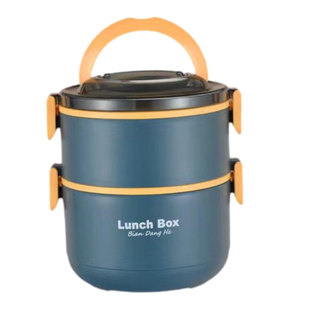 Fiambrera para adultos, caja bento, contenedor de almuerzo de acero inoxidable, contenedor para preparar comidas Azul 2 capas