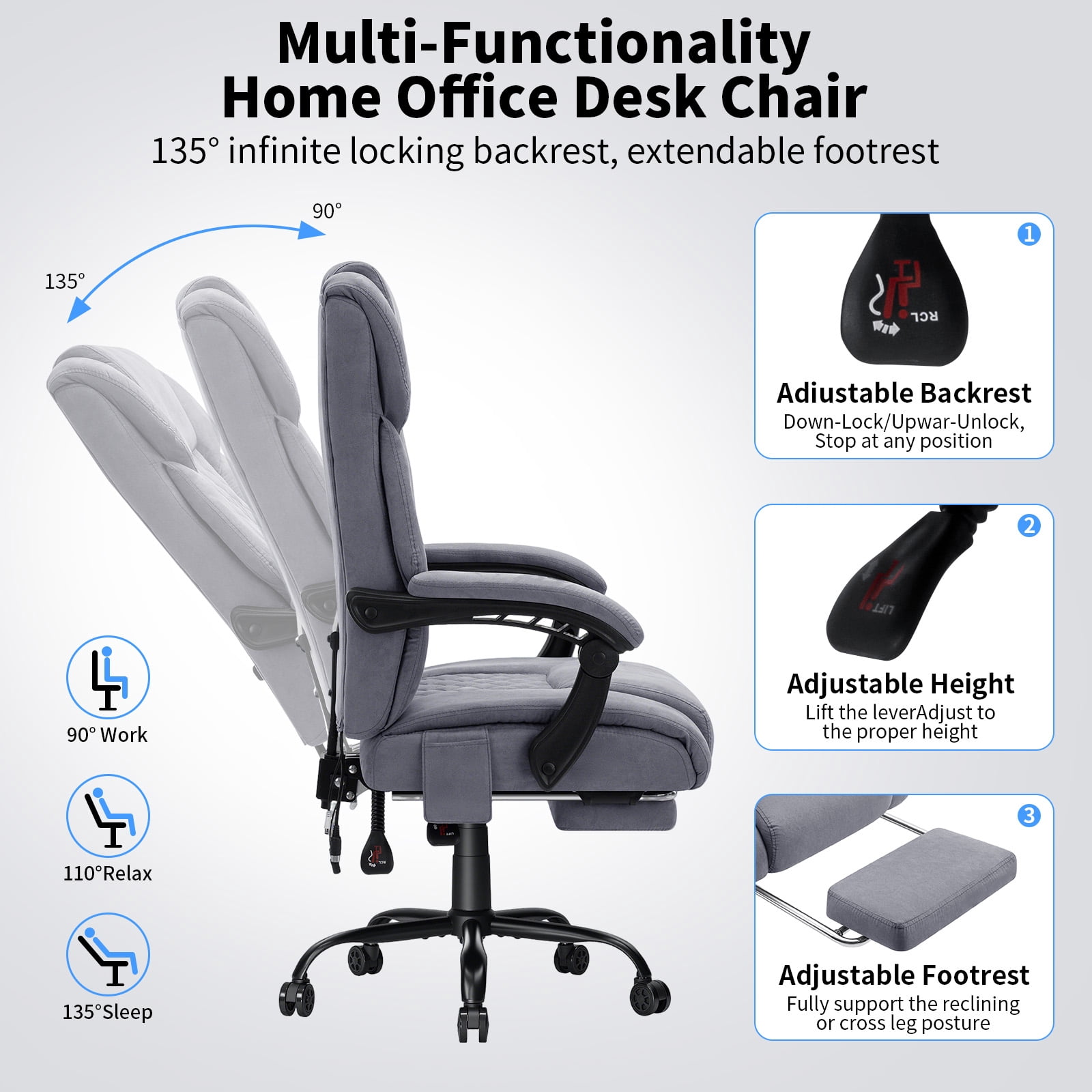 Hoffree Massage Office Chair 400LBS Executive Office Chair Massage and Footrest Big and Tall Office Chair with Heated Lumbar Support, Ergonomic Computer Desk Chair Reclining High Back Fabric Office