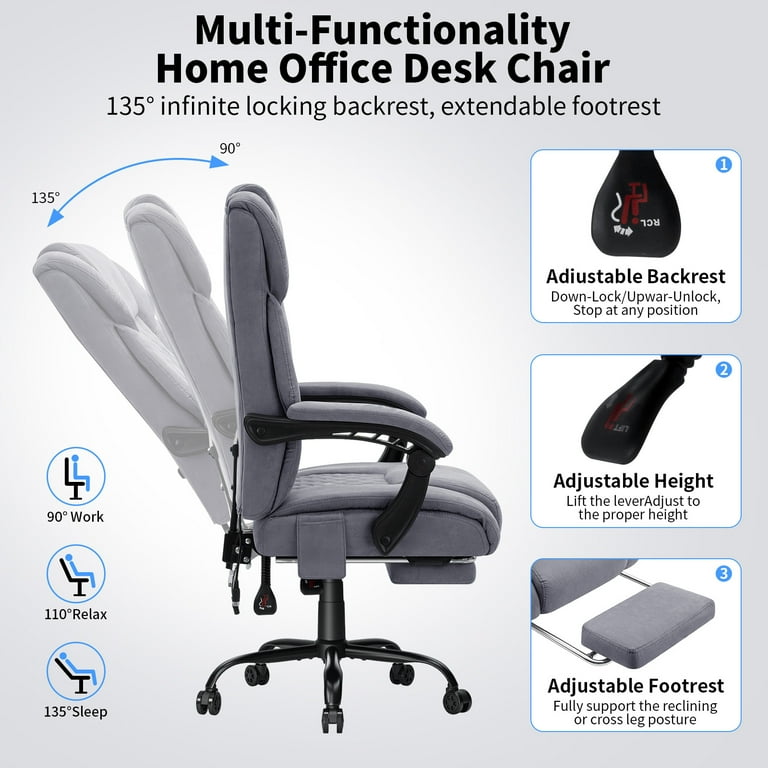 Hoffree Faux Leather Ergonomic Heated Executive Office Chair with Vibration Function in Gray with Padded Arms