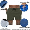 thumbnail image 4 of QPNGRP Mens 5 inch Beach Shorts Swim Trunks Stretch Running Shorts Quick Dry Swim Shorts with Zipper Pockets Armygreen 38, 4 of 6