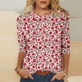 thumbnail image 2 of 3/4 Length Sleeve Womens Tops Color Block Print Crew Neck Shirts Loose Fit Going Out Tops Business Dressy Casual Tunic Blouses 2026 Summer Basic Tees Beach Vacation Outfits, 2 of 5