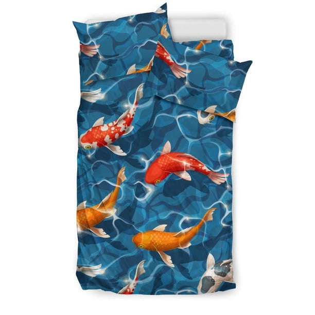 Juego de cama con estampado de pez koi carpa en el agua