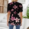 thumbnail image 6 of Womens Shirts Summer V Neck Tops Puff Short Sleeve T Shirt Pleated Floral Printed Tunic Blouse Shirts Womens Tops, 6 of 7