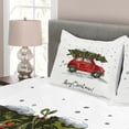 thumbnail image 2 of Ambesonne Christmas Quilted Bedspread Set 3 Pcs, Retro Car with Tree, Queen Size, Green Vermilion, 2 of 4