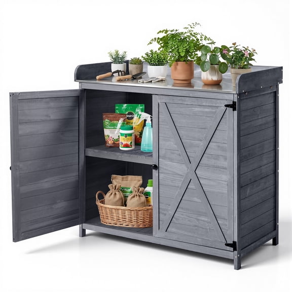 VEVOR Potting Bench Table, Outdoor Gardening Wooden Storage Cabinet with 39 x 19 in Wood Tabletop, Garden Planting Workstation with Large Storage Space for Patio, Backyard, Gray