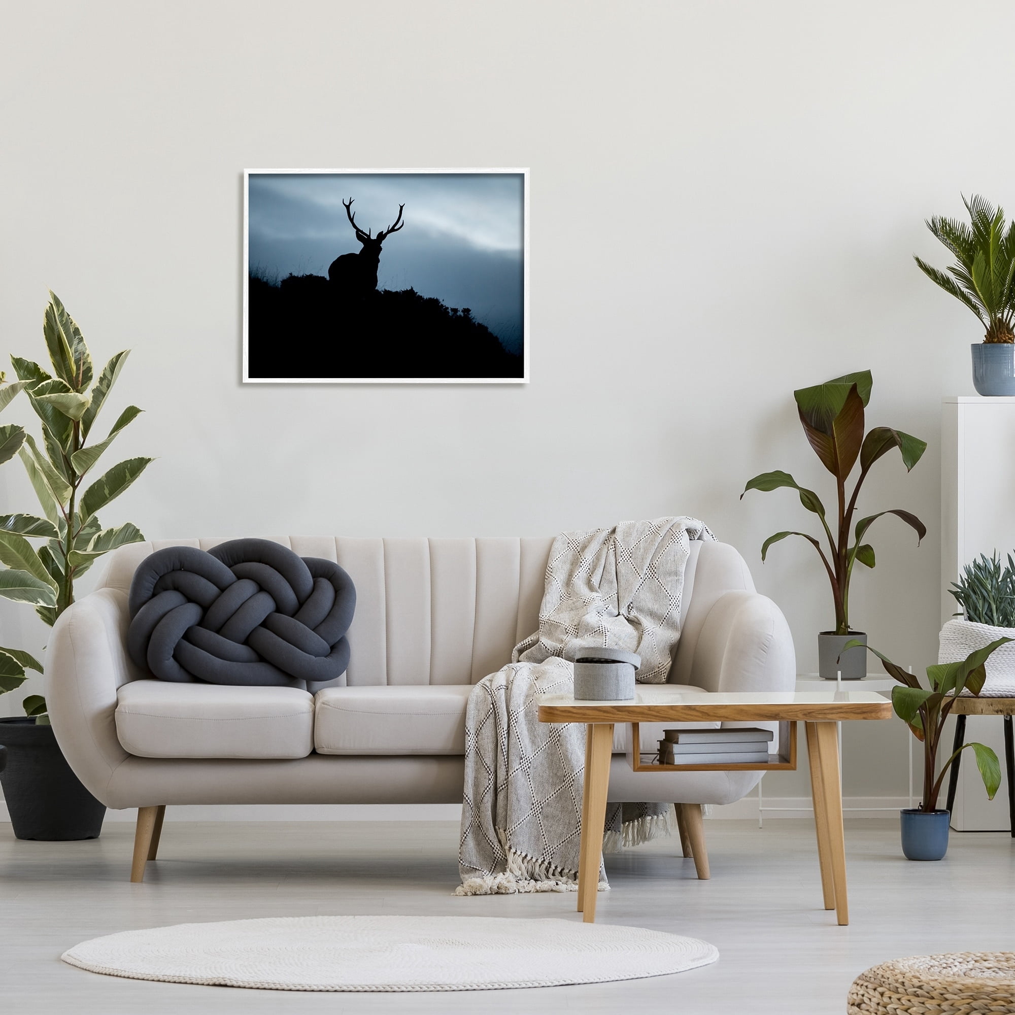 Stupell Industries Elk Silhouette At Dusk Deep Blue Night Sky Photograph White Framed Art Print Wall Art, Design by James Dobson