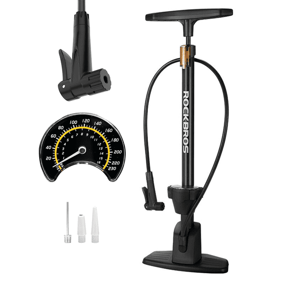 ROCKBROS Bike Floor Pump with Gauge, 160PSI High Pressure Tire Inflator for Presta & Schrader Valves, for Bikes & Motorcycle