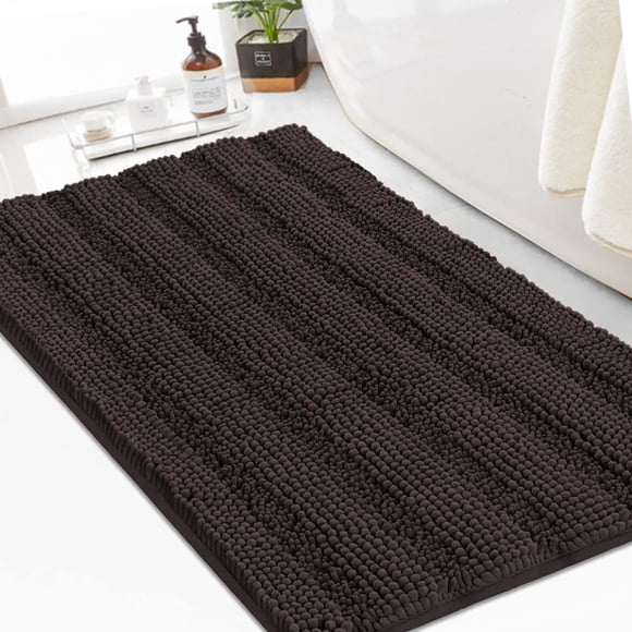 Alfombra de baño, felpilla, peluda, antideslizante, 60 x 90 cm, color marrón