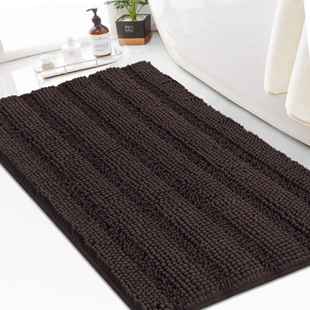 Alfombra de baño, felpilla, peluda, antideslizante, 60 x 90 cm, color marrón