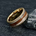 thumbnail image 4 of 8mm Gold Tungsten Ring Men's Wood Inlay Wedding Band Deer Antler Rings Flat Edges, 4 of 6