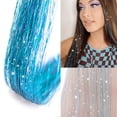 thumbnail image 2 of Sky Blue Hair Tinsel, Packs of 6Pcs Clip in Tinsel Hair Extensions 20.5 Inch Heat Resistant Fairy Hair Tinsel Kit for Women Girls Glitter Hair Extensions for Christmas (6Pcs,Sky blue), 2 of 3
