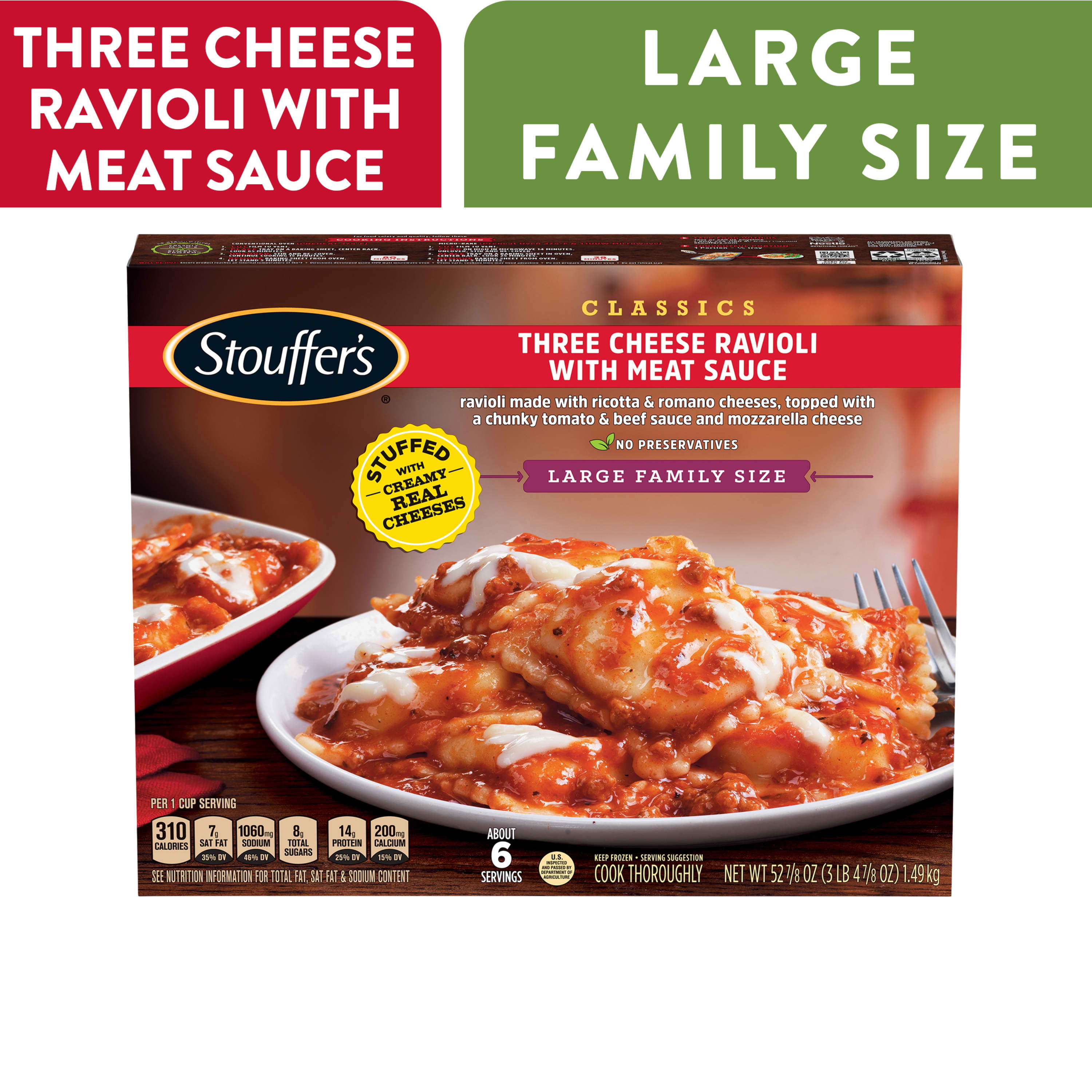 Stouffer's Three Cheese Ravioli With Meat Sauce Large ...
