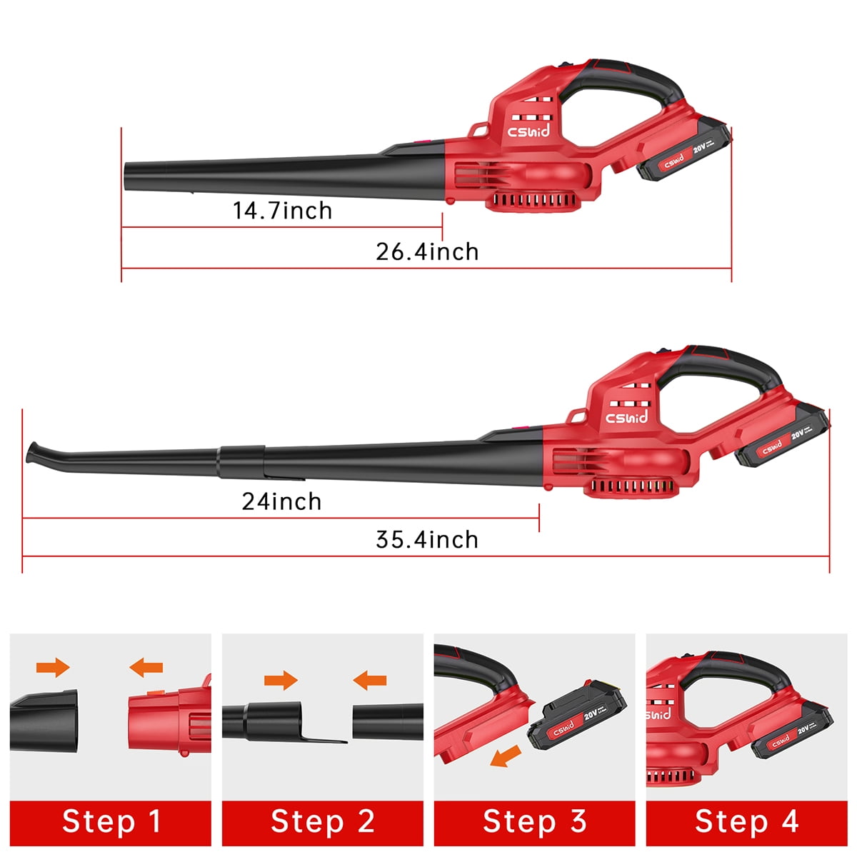 Cordless Leaf Blower, 20V Handheld Electric Leaf Blowers with 2 x Battery & Charger, 2 Speed Mode, 320CFM 165MPH, Lightweight Battery Powered Leaf Blowers for Leaf/Snow/Dust Blowing, Red