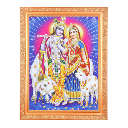 Bm Traders Radha Krishna Indian God Goddess Zari Print Photo In ArtWork Golden Frame (11 x 14 Inch)OR(27.94 X 35.56 Cm) Religious Gifting