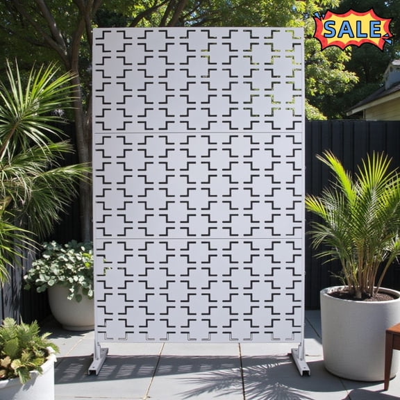 Tcbosik Metal Privacy Screen for Outside, 76"H x 48" Decorative Privacy Fence, Freestanding Privacy Trash Can Fence Screen for Garden Balcony, Backyard, White