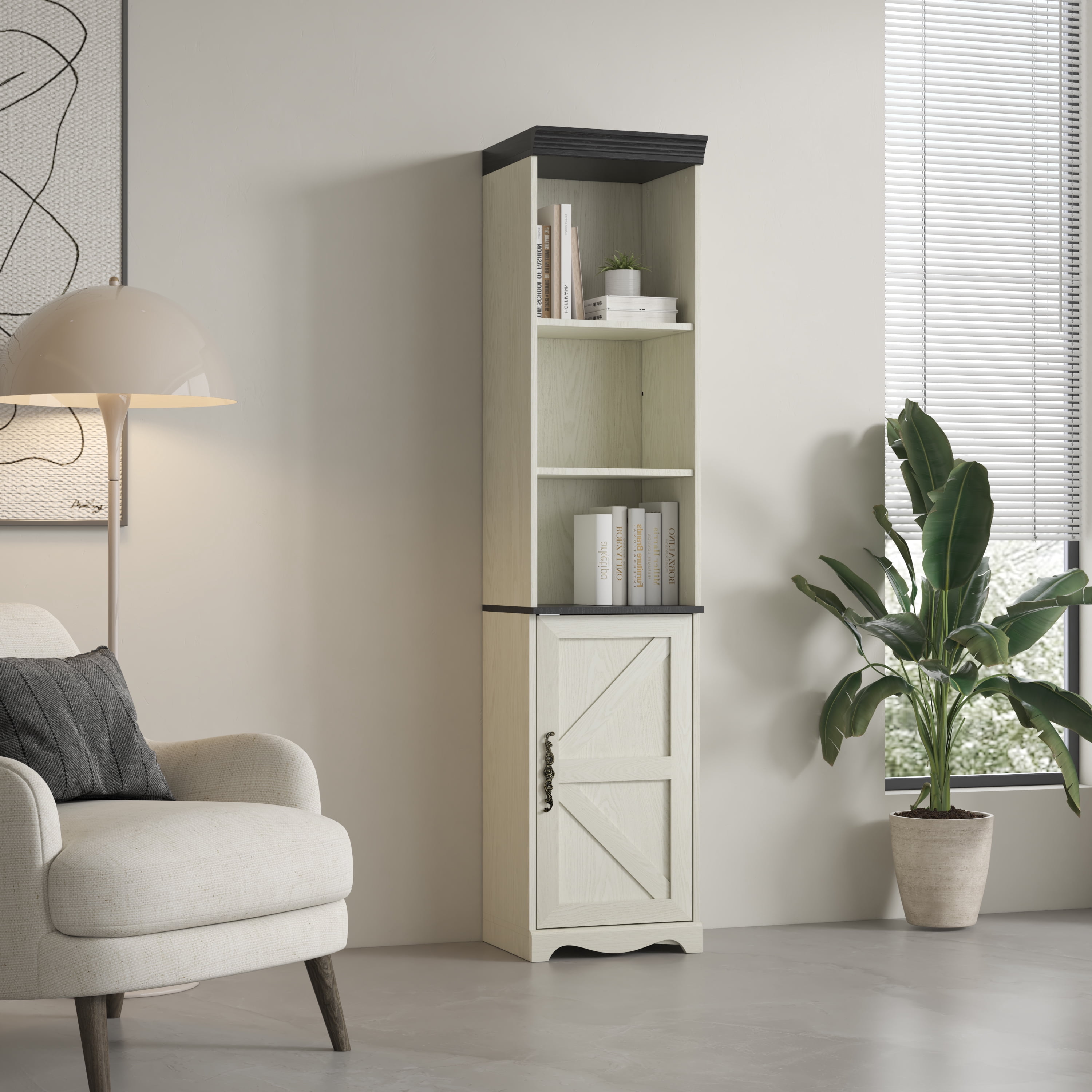 70.86" Tall Free Combination Storage Cabinet, 5-Tier MDF Cube Bookshelf with Hinged Door, DIY Display Cabinet for Living Room Bedroom, White