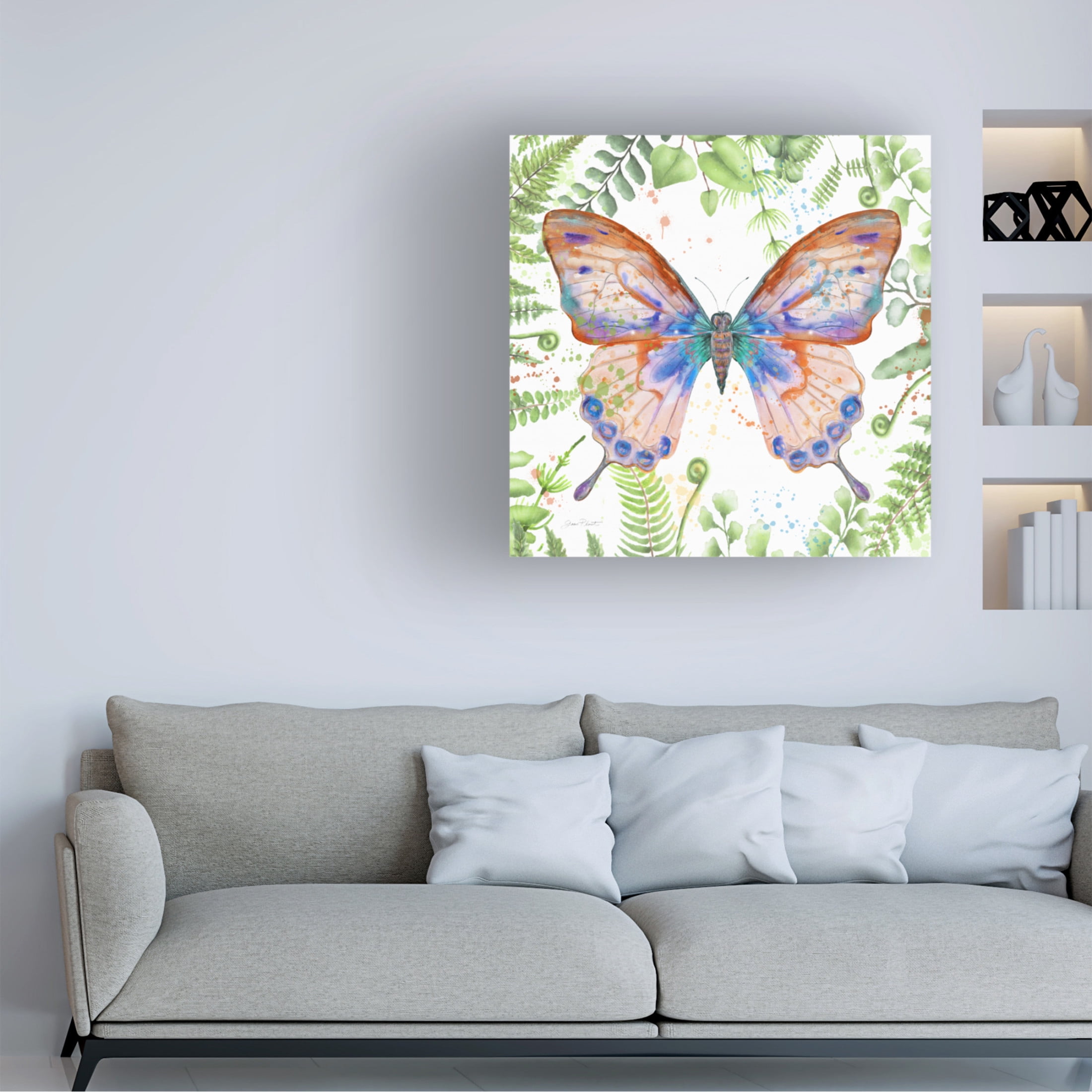 Canvas Wall Art - Jean Plout 'Botanical Butterfly Beauty 5' Wall Art for Living Room, Bedroom, or Office Décor by Trademark Fine Art - 18 x 18 Inches