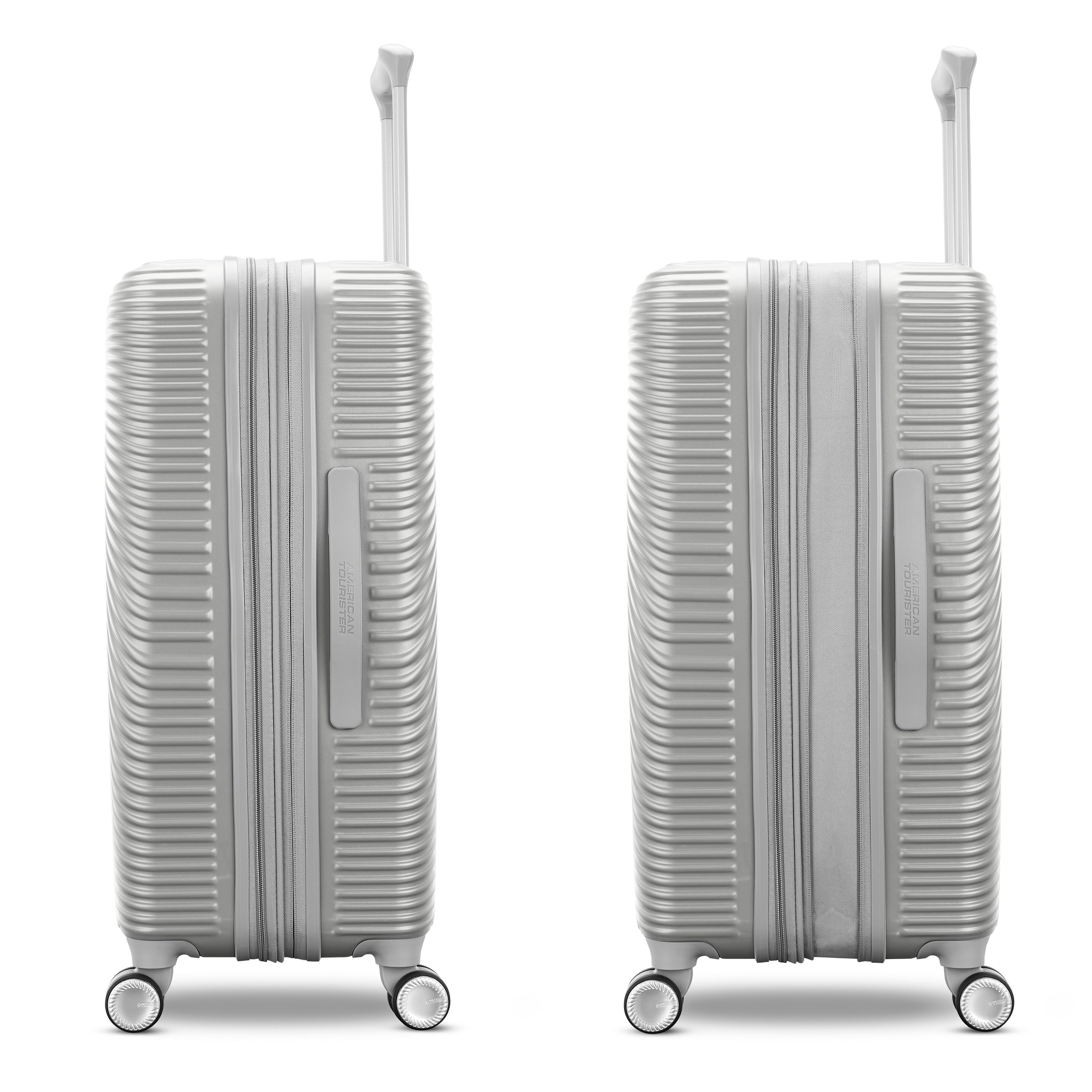 American Tourister Color Waves Large Checked Expandable Luggage Suitcase with Spinner Wheels, Silver