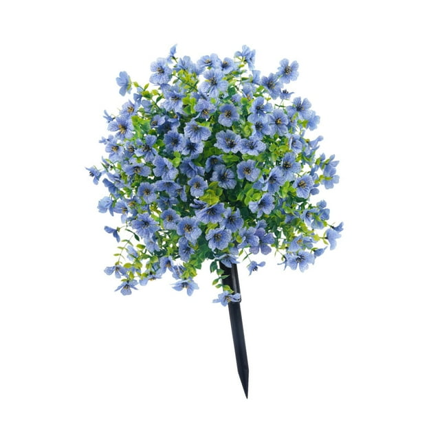 Bola de flores violetas artificiales, arbusto de vegetación artificial para jardín con estaca de tierra Azul