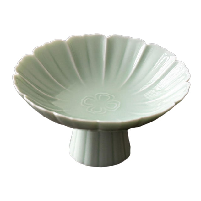 pitrice Ceramic Footed Bowl Countertop Lotus Shaped for Kitchen Home Decor Farmhouse Light Green 12.8x5.7cm