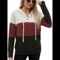 thumbnail image 3 of Sudadera de Lana Extragrande con Capucha y Colores Contrastantes para Mujer, de Punto, con Cuello en V, Informal, con Bolsillos y Rojo M, 3 of 9