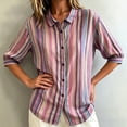 thumbnail image 5 of PBFRDSJ Womens 3/4 Sleeeve Striped Button Down Shirt Vintage Collar Loose Fit Casual Blouse for Office Business, 5 of 6