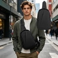 thumbnail image 4 of MMJ Sling Bag for Men Crossbody Chest Bag Large Capacity PU Leather for Commute Travel Work 11.8x7.9x3.9in, 4 of 6