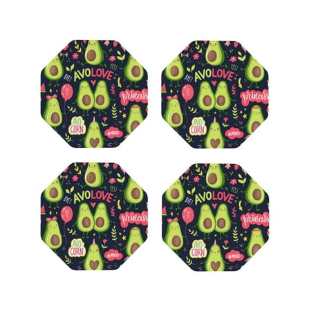 

Leather Coasters Set of 4 - Avocado Love Lightweight Non-Slip Drink Coasters for Desk Anti-Scalding Desk Cup Coasters for Office Table Decor Octagon