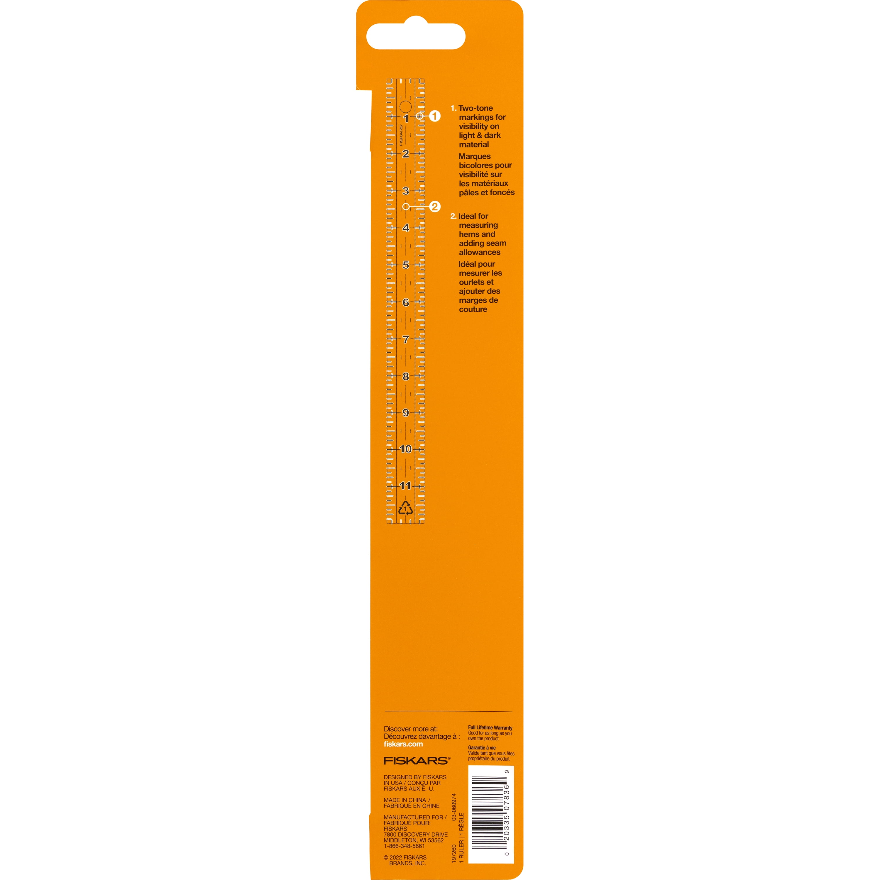 Fiskars Acrylic Sewing Ruler (1 in. x 12 in.) – Precision Tool for Seamstress