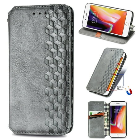 iPhone 6 Case,iPhone 6s Case,PU Leather TPU Wallet Cover with Card Holder Kickstand Hidden Magnetic Adsorption Shockproof Flip Folio Cell Phone Case for Apple iPhone 6 /6s 4.7 inch, Gray