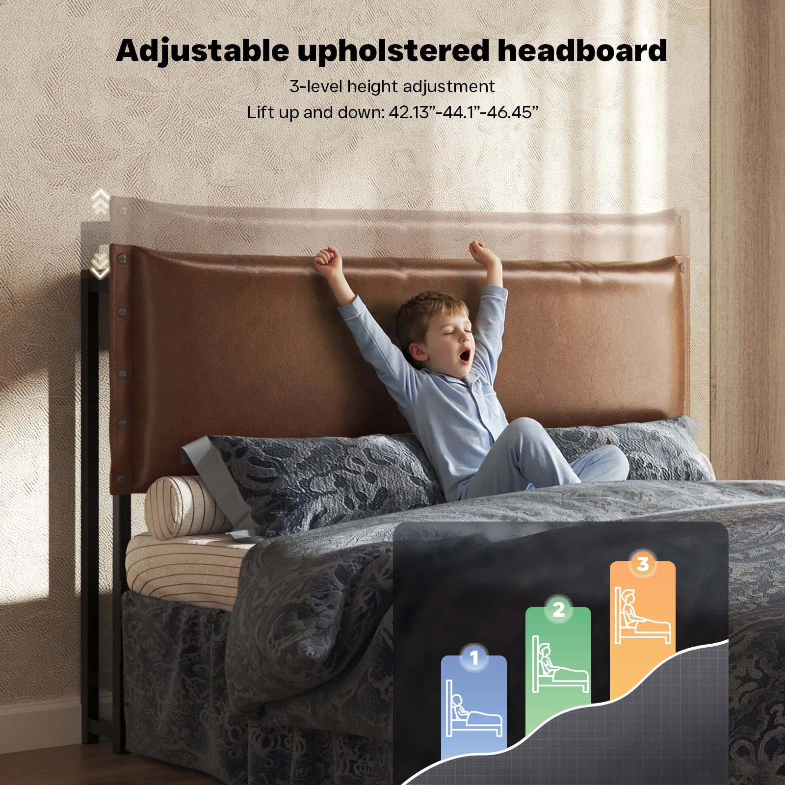 Patbrela Headboard Full Size, Luxury Oil-Waxed Leather Upholstered Headboard with Adjustable Height Headboard from 42.1" to 46.1", Brown