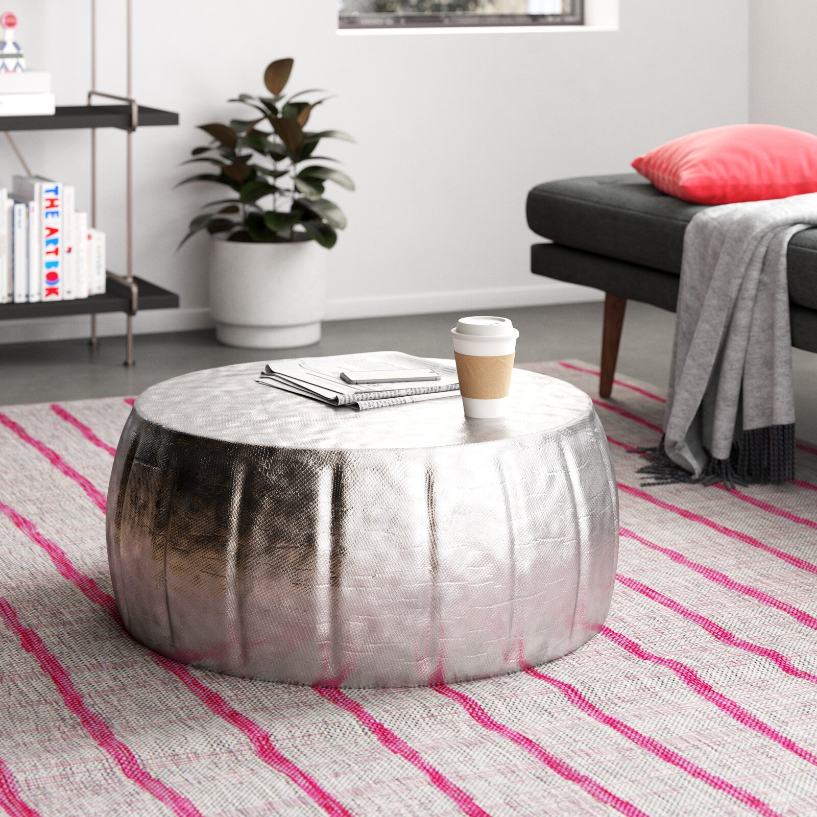 Metal Drum Coffee Table, No Assembly Required, Number of Tables