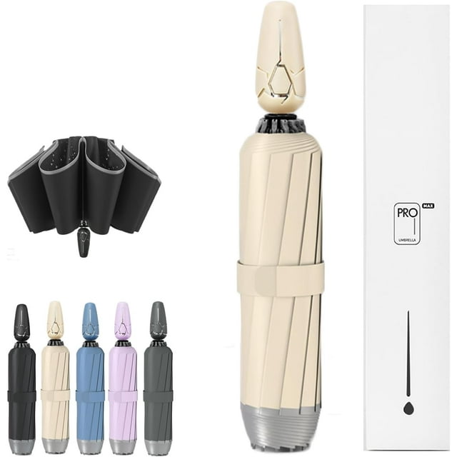 Breliio Umbrella - Mini Clip Umbrellas, Breliio Travel Umbrella Lightweight Compact, Folding and Portable, Reflective Safety Strip, Dual Use on Sunny and Rainy Days, 12 Ribs