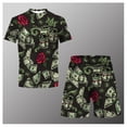 thumbnail image 4 of Traje informal de verano para hombre, camiseta estampada + Pantalones cortos de playa, Camiseta de cuello redondo, 2 piezas, talla asiática, XXS-6XL, 4 of 4